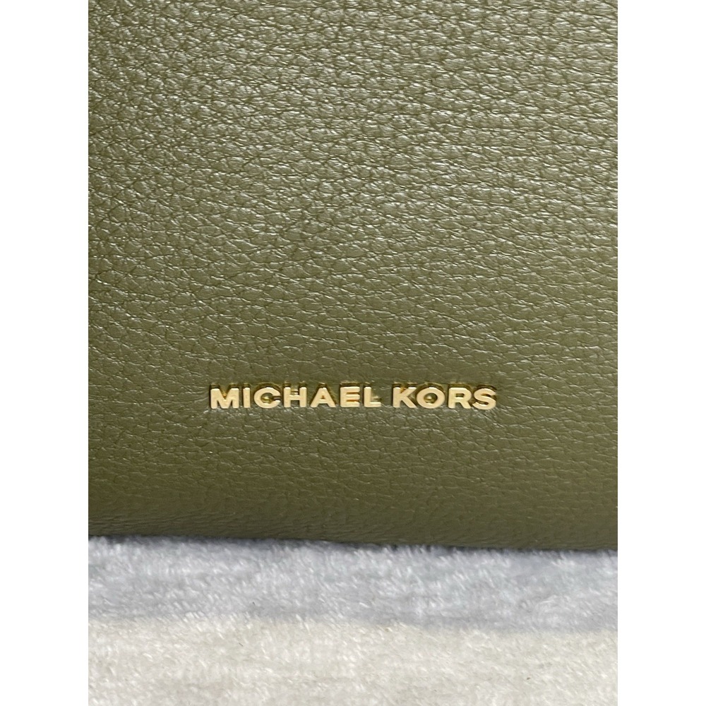Michael Kors Brooklyn Large Leather Shoulder Handbag Purse Olive Army Green Bag - Picture 5 of 16